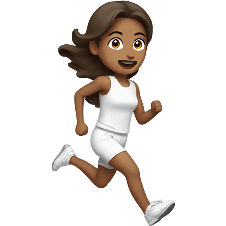 runnning emoji wearing something cute that is white with dark brown hair emoji