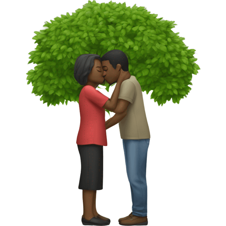 Man and woman kissing under a tree emoji