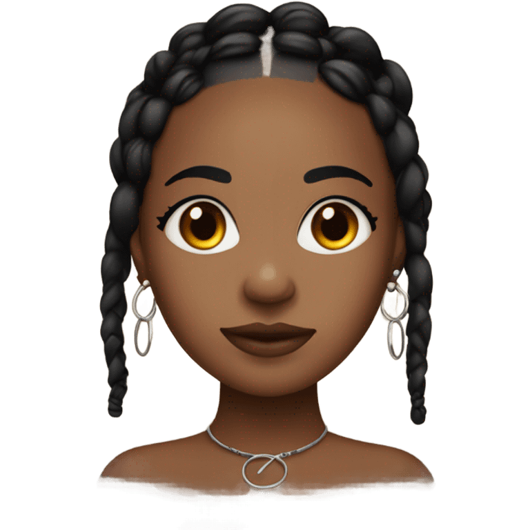 Brown skin girl with black braids and 2 nose ring hoops and a septum hoop emoji