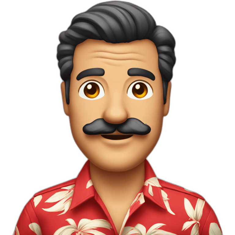 Smiling Magnum PI with a big mustache in a red Hawaiian shirt emoji