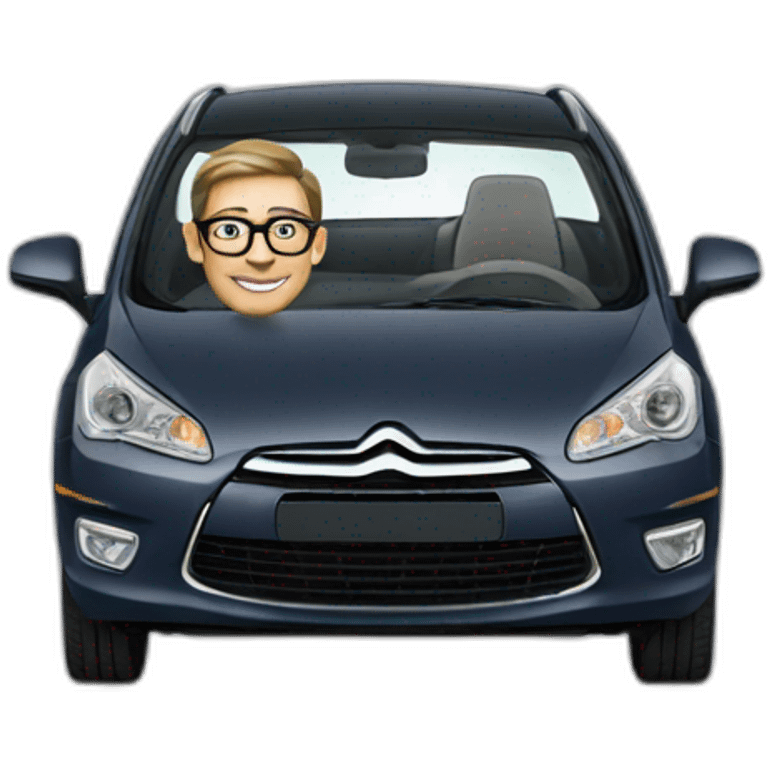 man with glasses driving Citroen C4 emoji