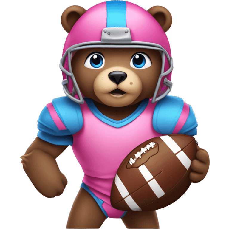 Blue eyes bear in pink armor with blue eyes playing football emoji