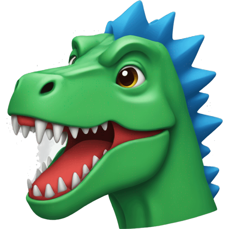 a green trex with blue spikes and red edges
 emoji