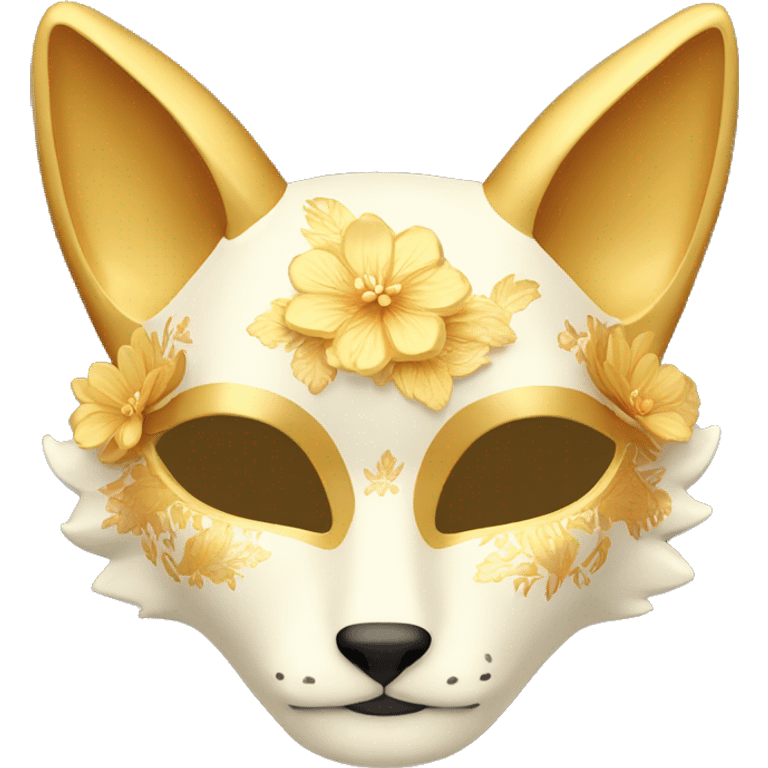 Golden feminine kitsune mask with floral pattern on it  emoji