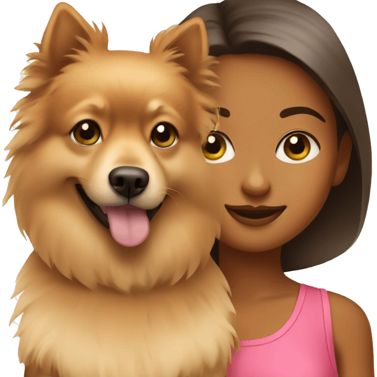 Young tanned girl with Pomeranian emoji