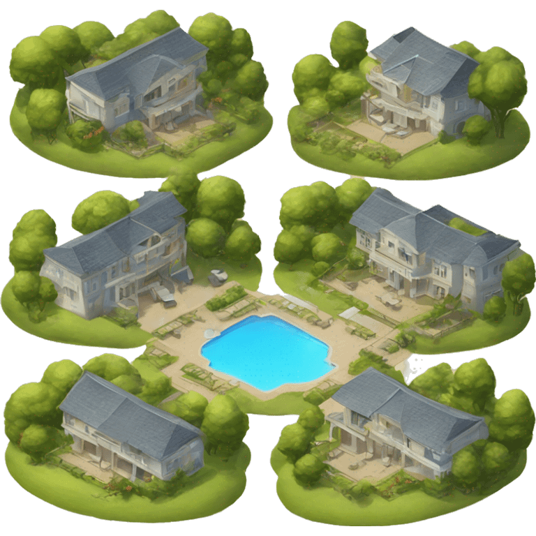 A compound that contains 4 villas around each other, and the fifth villa is the biggest, next to this compound it has a very large playing area emoji