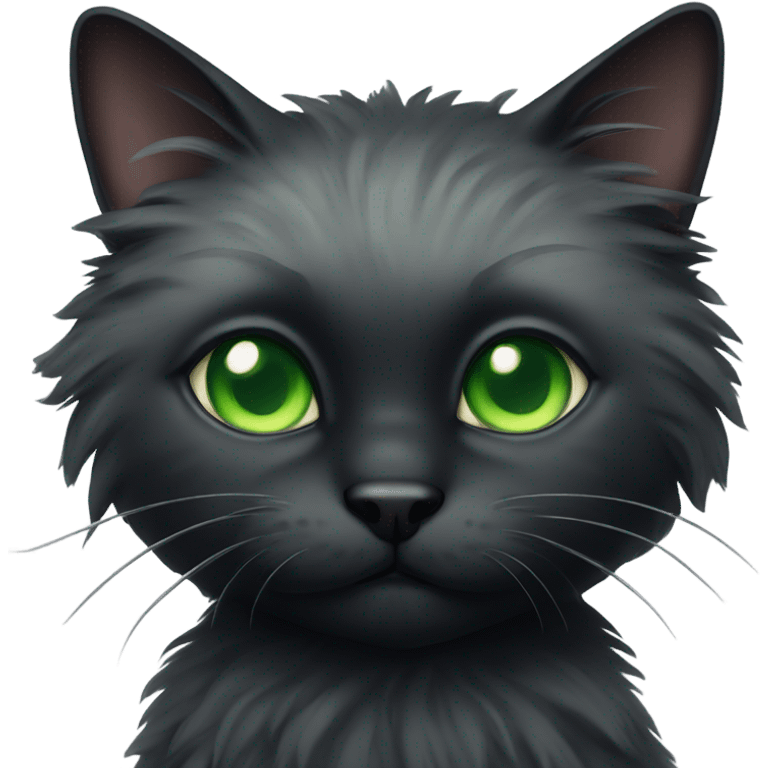 Really fluffy black cat with green eyes  emoji