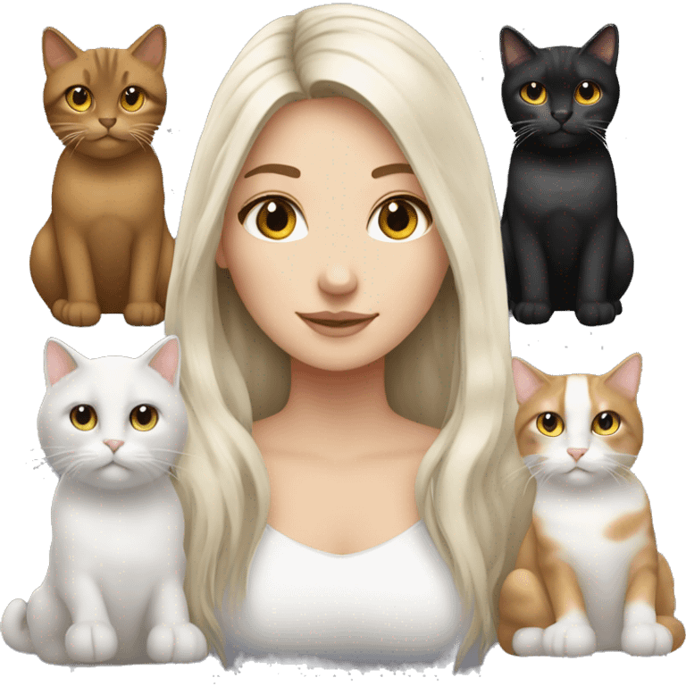 Long hair white girl with 2 cats  one brown and one black emoji