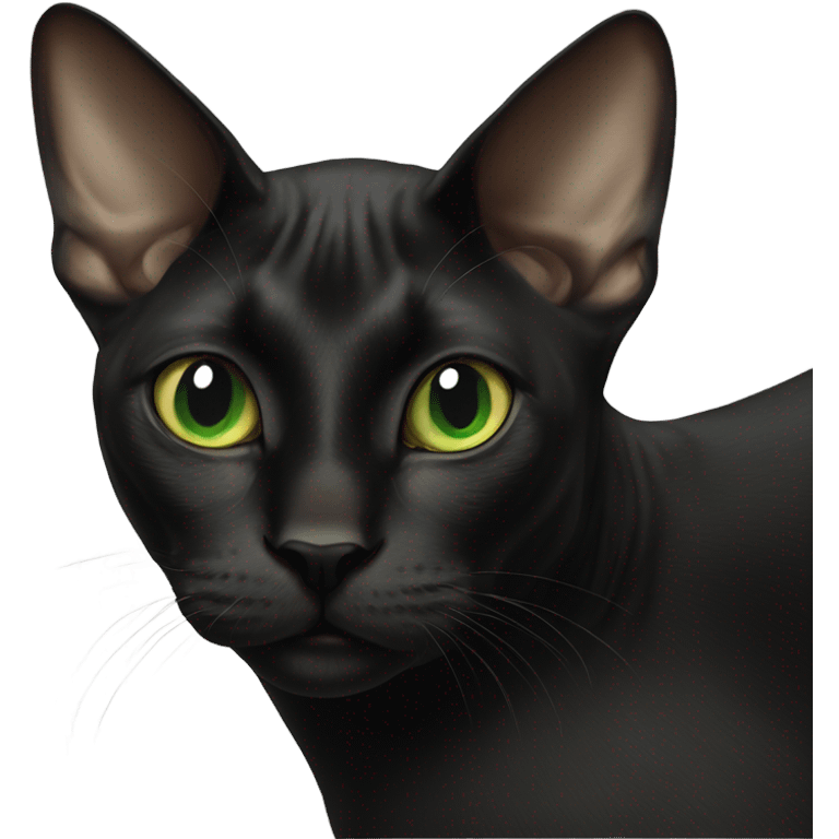  green eyed sphinx black cat with white spot on the nose emoji