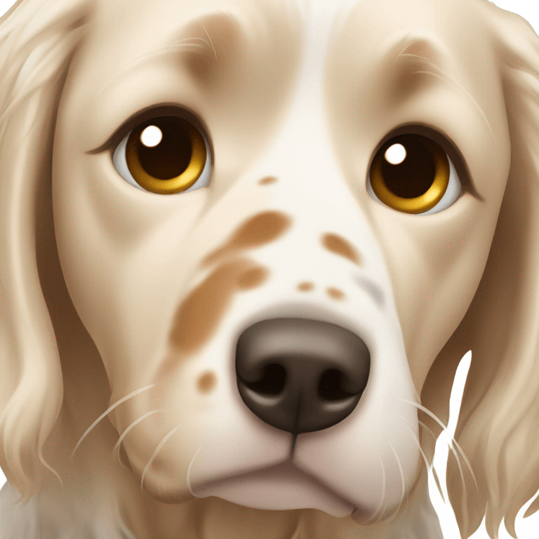 Cute Blonde girl with white and Brown english setter portrait emoji