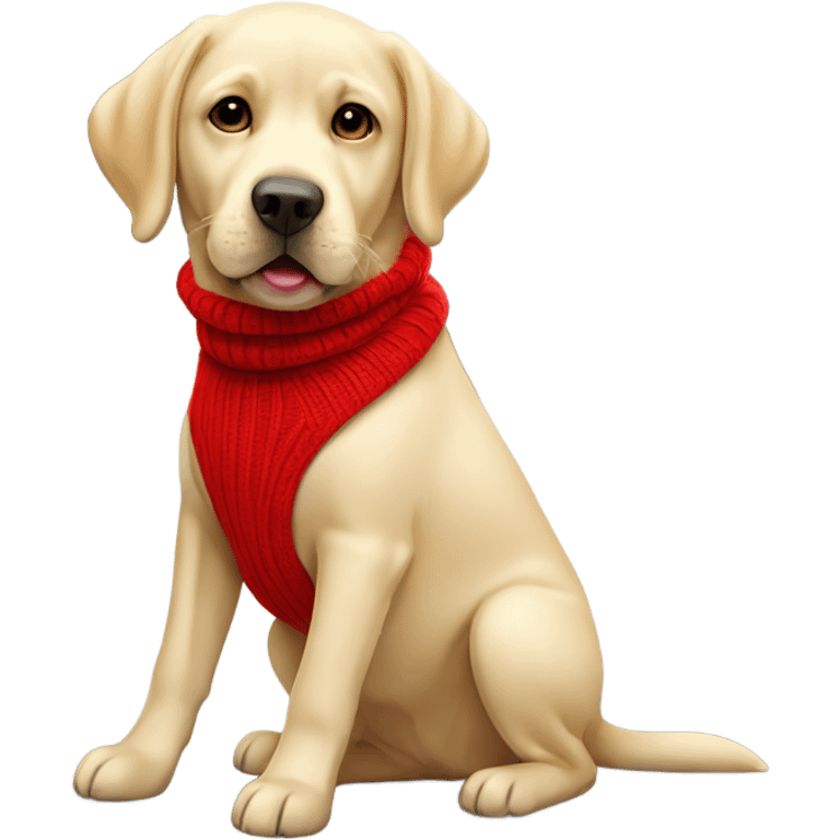 Pale golden Labrador wearing a red jumper  emoji