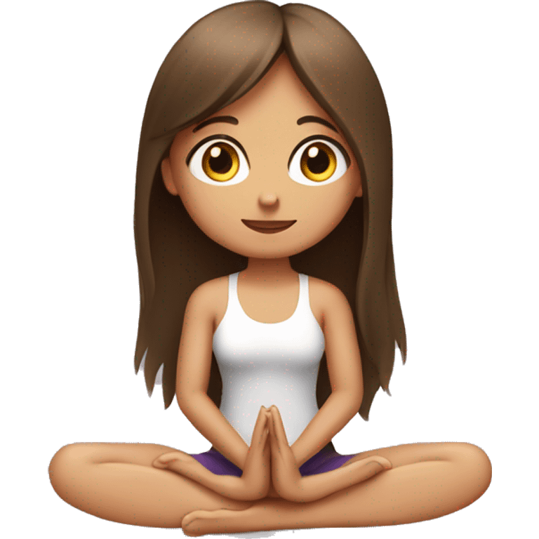 girl with long brown hair and bangs doing yoga sitting pose emoji