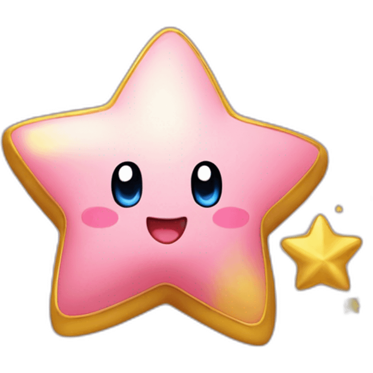 cute happy Kirby jumping on a golden star emoji