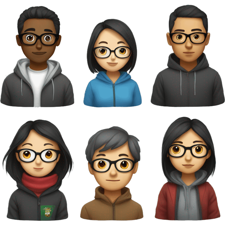 asian girl with glasses couple with mexican guy with glasses in hoodies cozy emoji