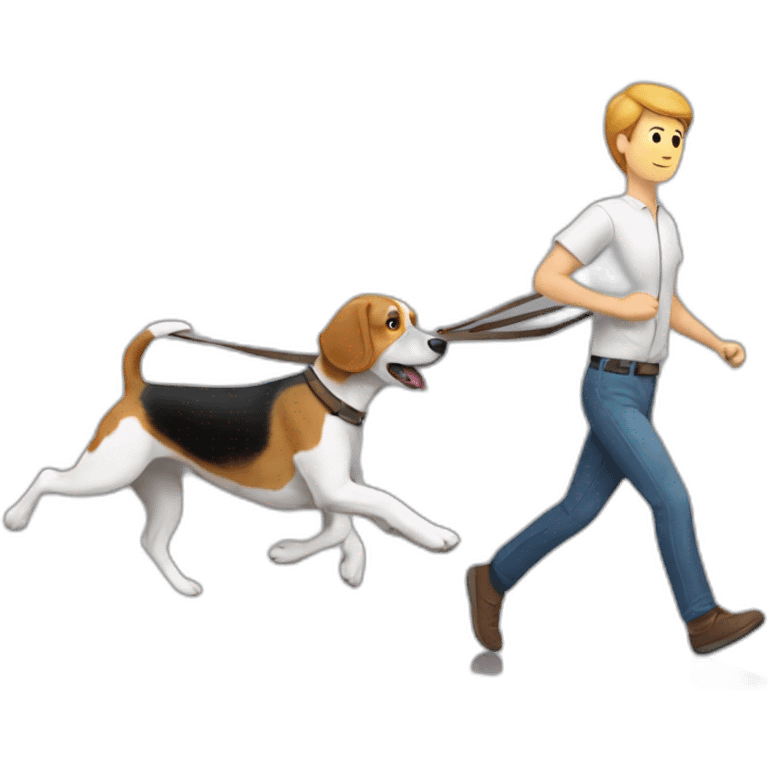 beagle running with man with long belt emoji