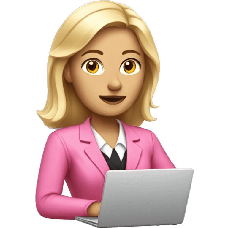 blonde woman lawyer with laptop in pink clothes emoji