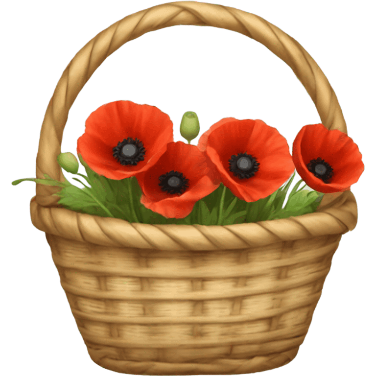 Rattan basket of red poppies emoji