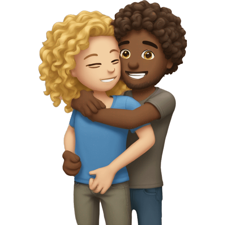 long curly hair girl hug his hazel boyfriend emoji