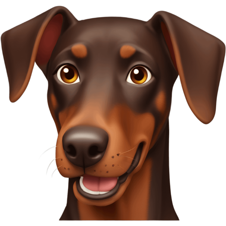 Red and brown Doberman without cropped ears face facing front happy expression  emoji