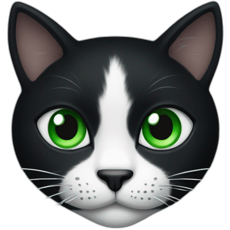 A black cat with green eyes with a white mustache and white spots emoji