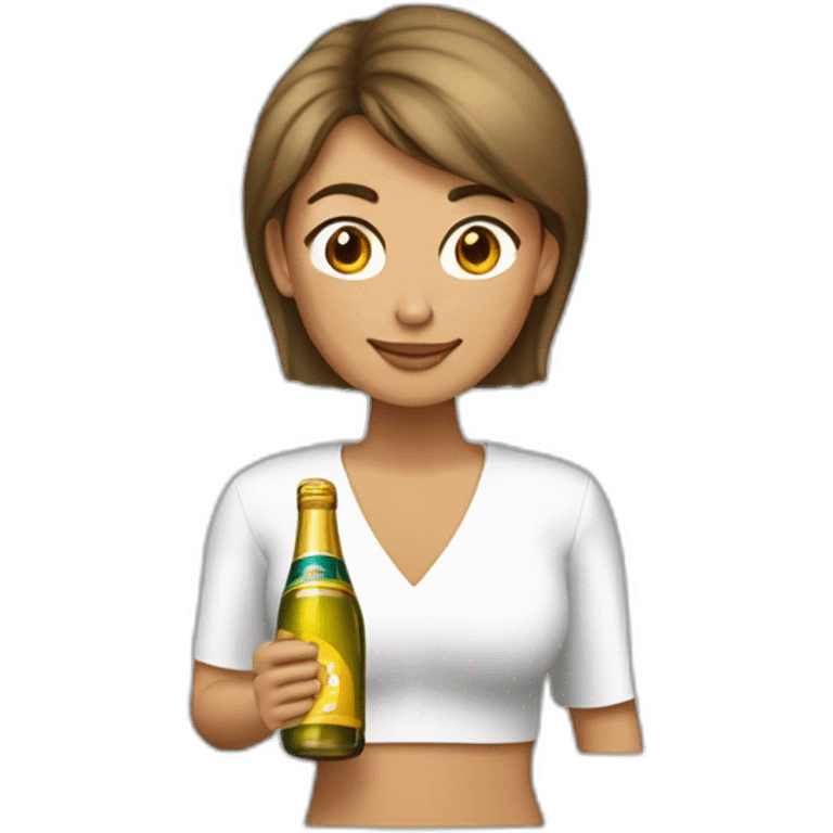 mujer vestida de juez pelo castaño claro liso con botella y  copa de champaña emoji