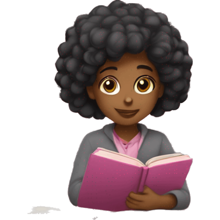 black hair girl studying with pink books  emoji