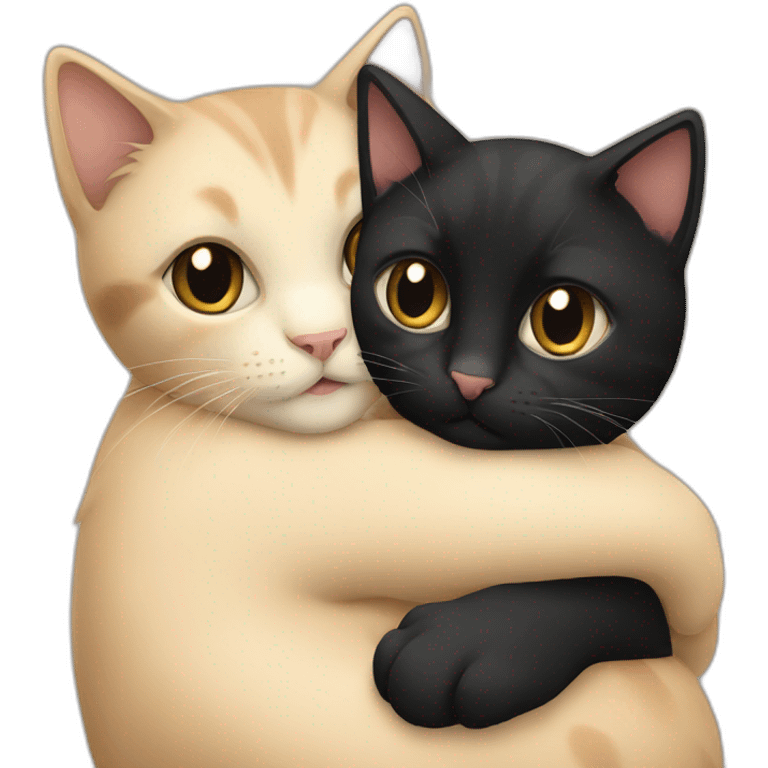 Beige and black cat cuddling emoji