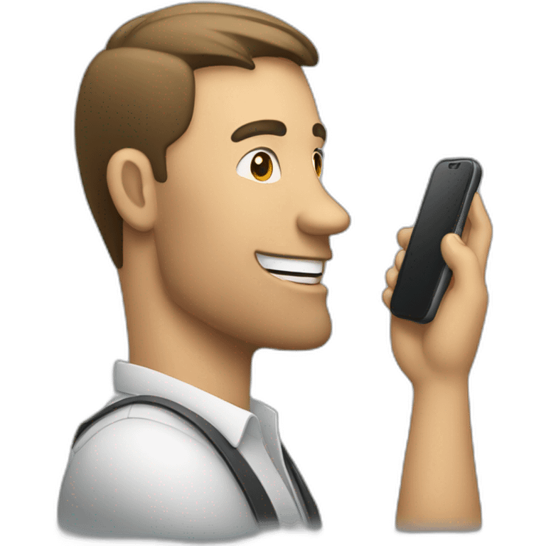 A man talks to his mobile phone sideways emoji