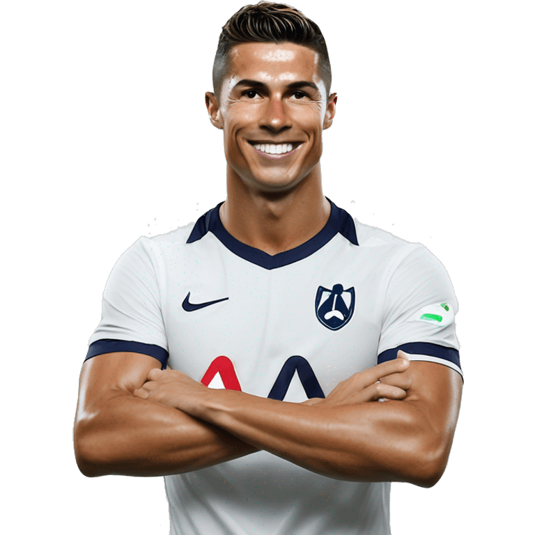 Cristiano Ronaldo in a Tottenham hotspur jersey doing his signature celebration  emoji