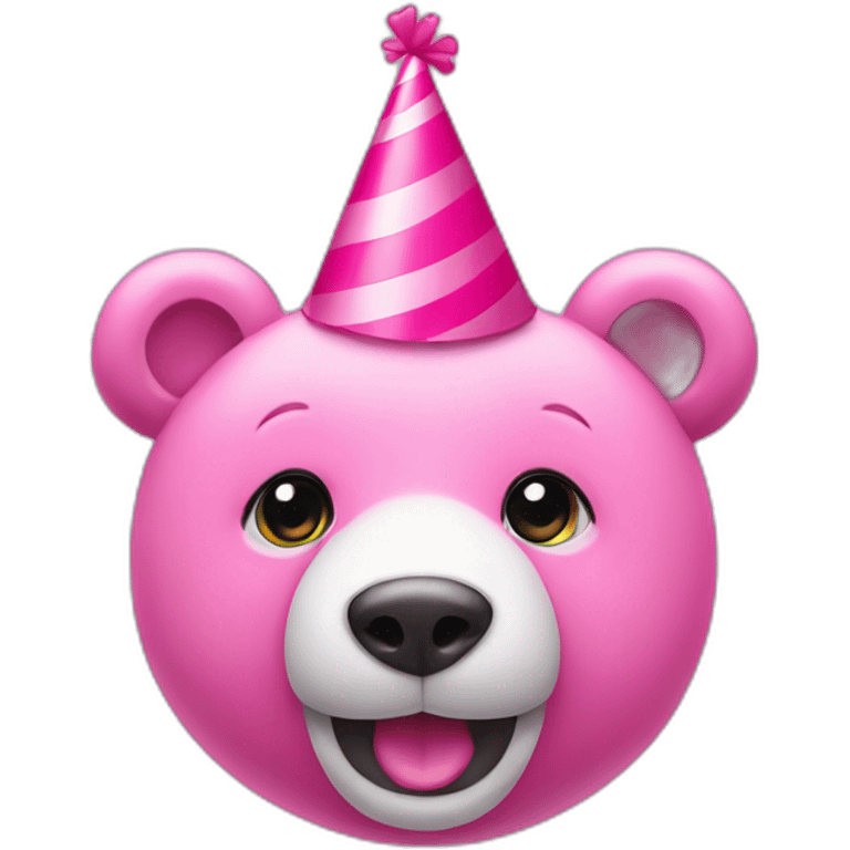 pink bear with hearted eyes and party hat emoji