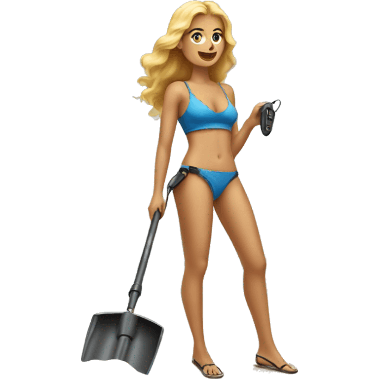 Pretty woman holding a metal detector beach emoji