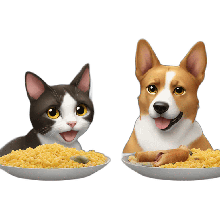 cat and dog eating macron emoji