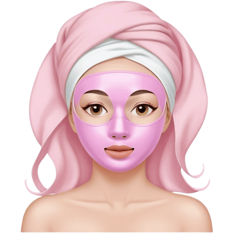 Lady with pastel pink face mask spa beauty full face relaxing emoji