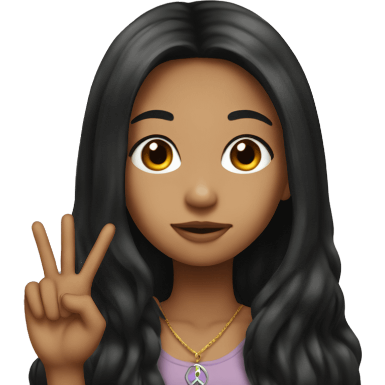 girl black long hair and peace sign emoji