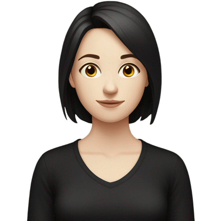 pale skin young woman with black shirt short dark brown hair calm emoji