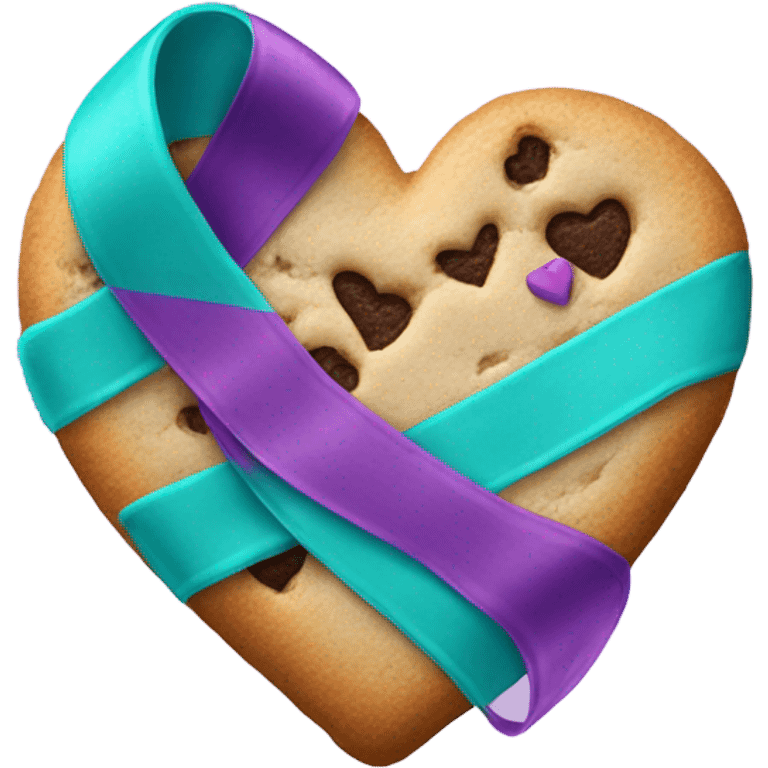 Cookie heart with purple teal awareness support ribbon emoji