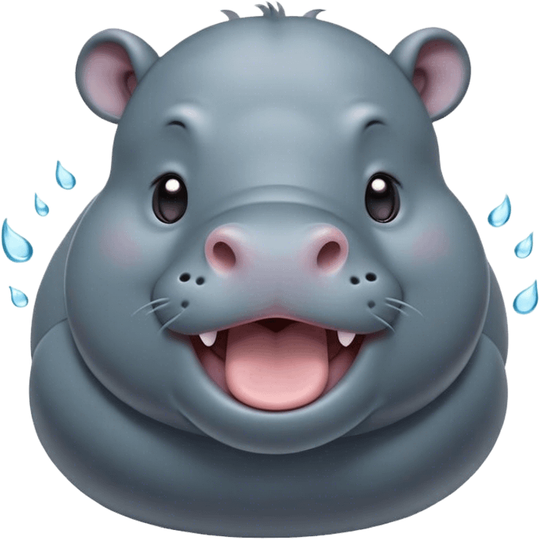 Cinematic Cute Yawning Hippo Portrait Emoji, Head tilted slightly with a dramatic, wide-open yawn, showcasing a soft, smooth slate-gray hide with gently drooping ears, round eyes barely open in drowsy contentment, Simplified yet irresistibly adorable features, highly detailed, glowing with a soft, cozy glow, high shine, relaxed yet expressive, stylized with a touch of aquatic charm, bright and endearing, soft glowing outline, capturing the essence of a sleepy yet affectionate hippo, so drowsy it feels like it could stretch out of the screen and curl up for a nap! emoji