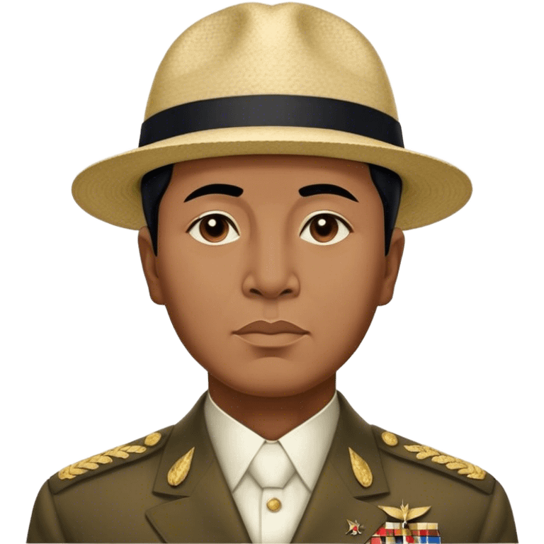 ​Cinematic Realistic Portrait of Sukarno, depicted in a lifelike, realistic style based on his iconic portrait, showcasing his thoughtful, charismatic expression in period attire, rendered with detailed textures and warm, evocative lighting that captures his pioneering spirit and national pride, emoji