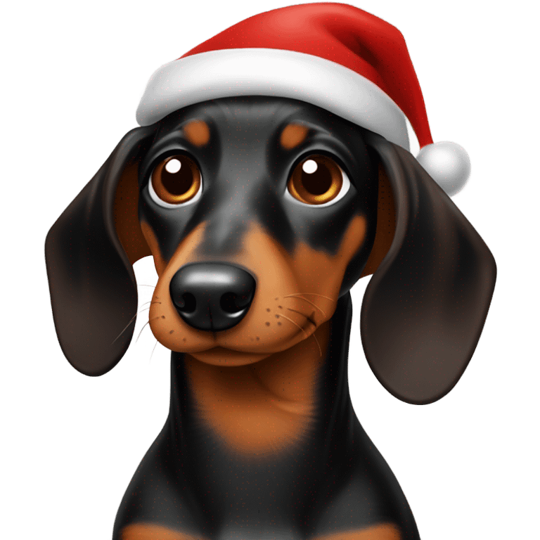 Black and brown dachshund in a Santa hat emoji