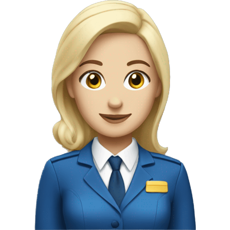 White blonde flight attendant with blue uniform and yellow neck scarf without hat emoji