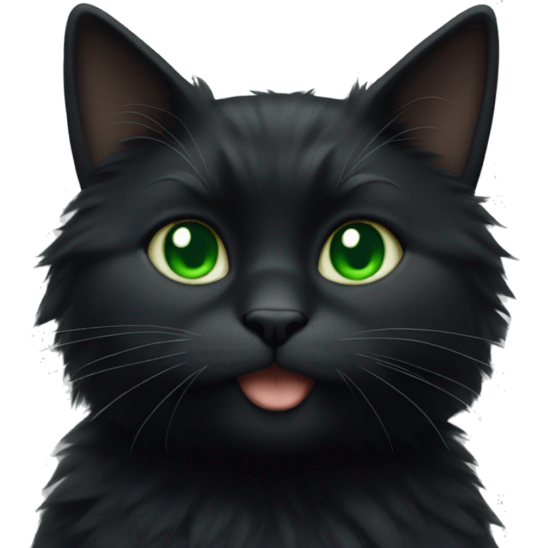 a fluffy black cat with green eyes and a white breast emoji