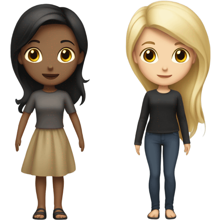 one brunette-blondeish girl next to a black haired girl. Both are white emoji