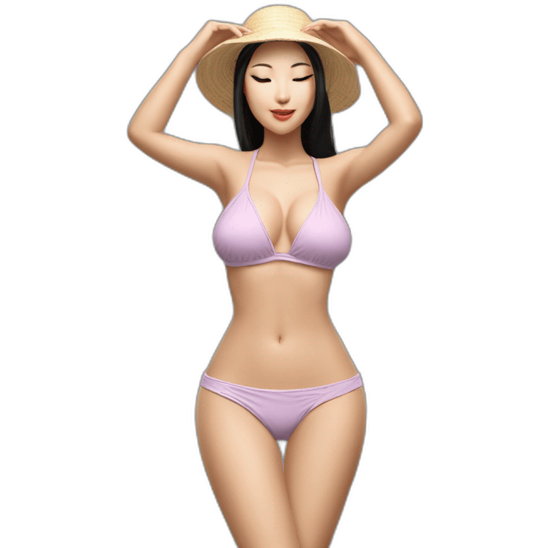 Sexy soft-fit wasian woman bikini (beach body) bed emoji