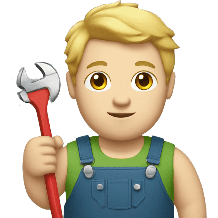 fat boy with light skin, dark eyes, light hair, holding a wrench emoji