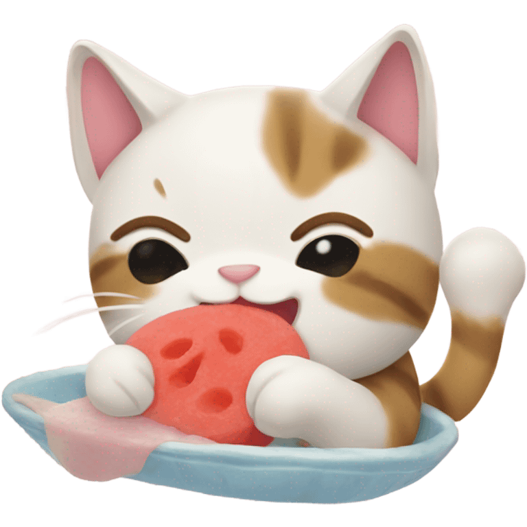 Cat eating mochi emoji