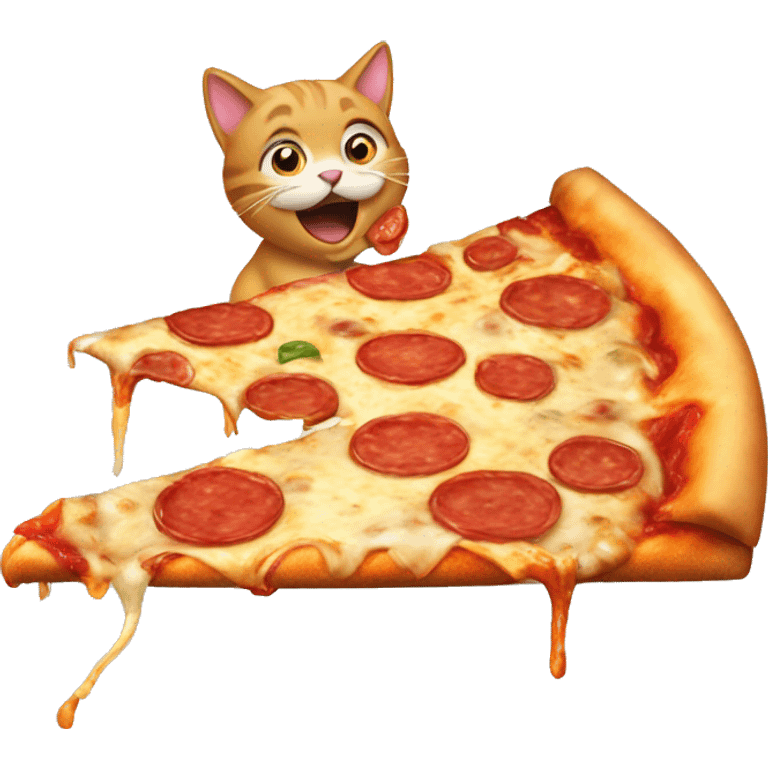 Un gato comiendo una pizza emoji