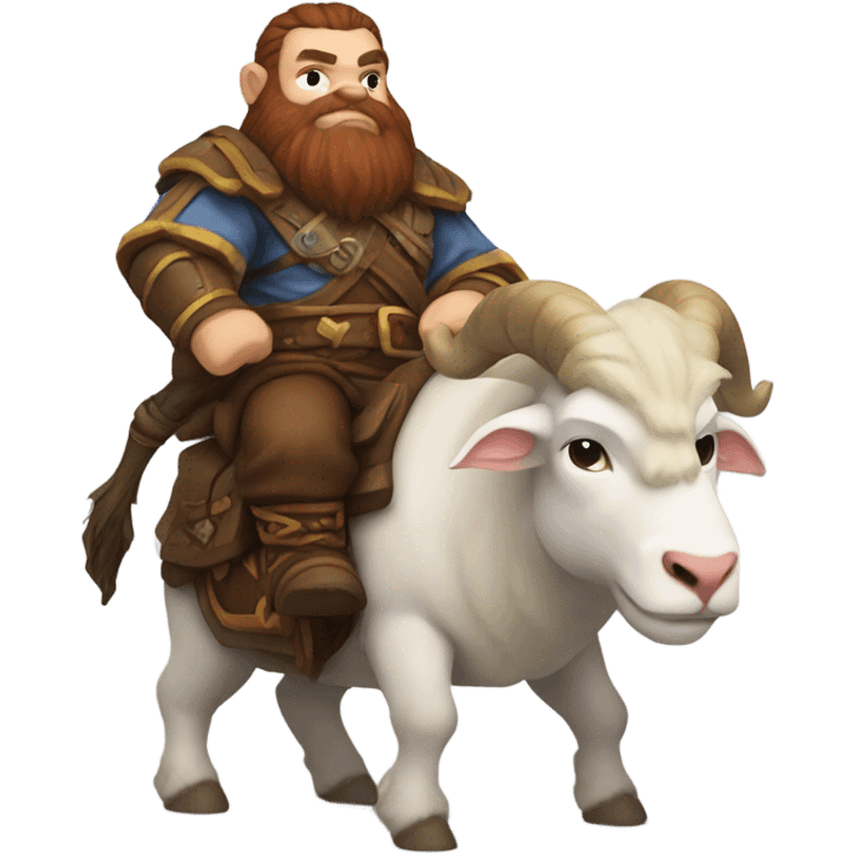 Warcraft dwarf with brown beard riding a white ram emoji