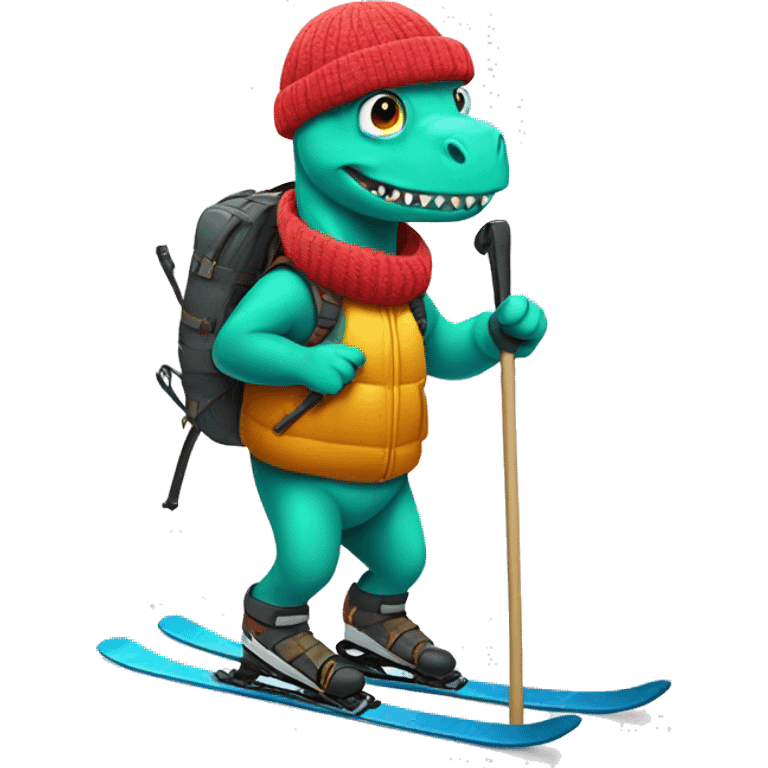 party dino skiing while holding poles emoji