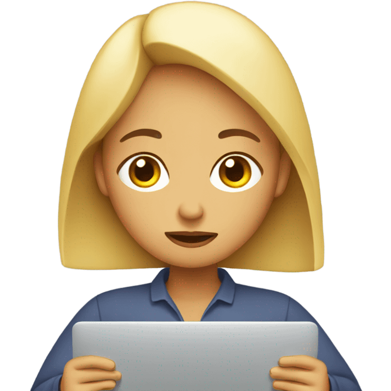 Woman holding a laptop looking very tired emoji