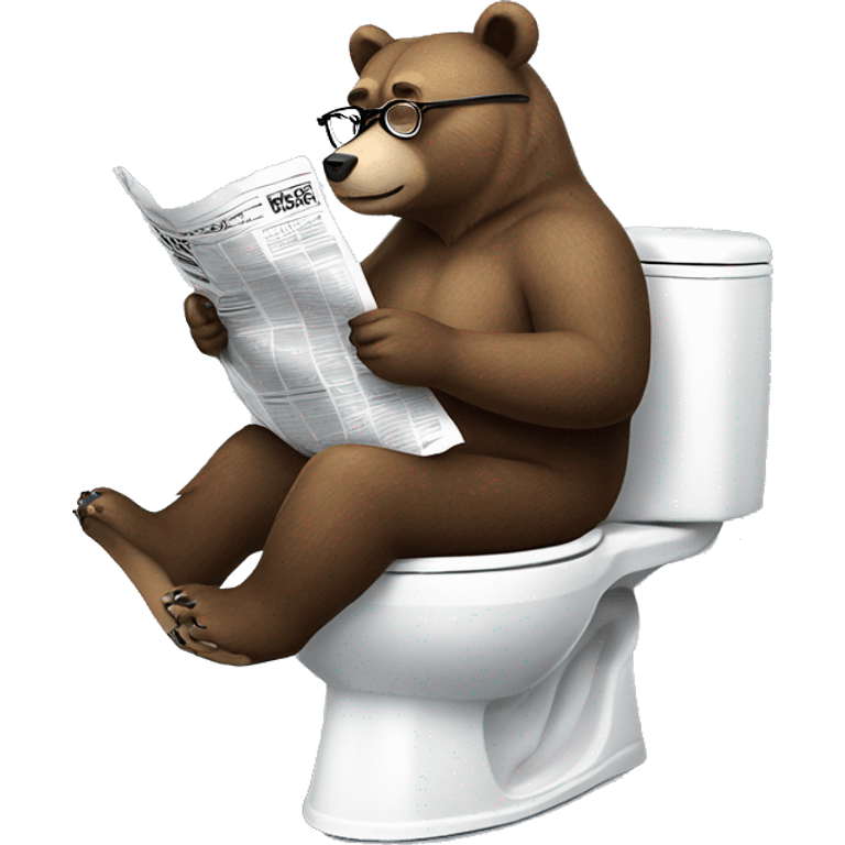 bear sitting in toilet wearing glasses reading newspaper emoji